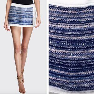 Ramy Brook Georgette Tweed Combo Denim Skort Preppy Raw Hem Sequins
